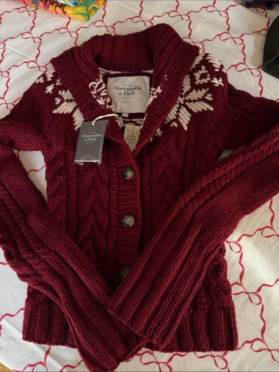 Abercrombie & Fitch Sweaters - NWT Abercrombie & Fitch Women's Burgundy Cable-hand Knit Shawl Collar Sweater